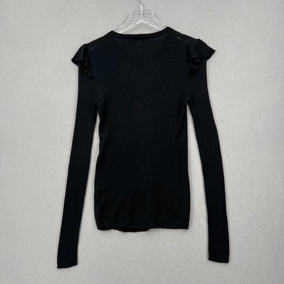 MADEWELL Sweater Womens Small Black Ruffle Sleeve Pullover Crew neck Ribbed - Picture 4 of 12
